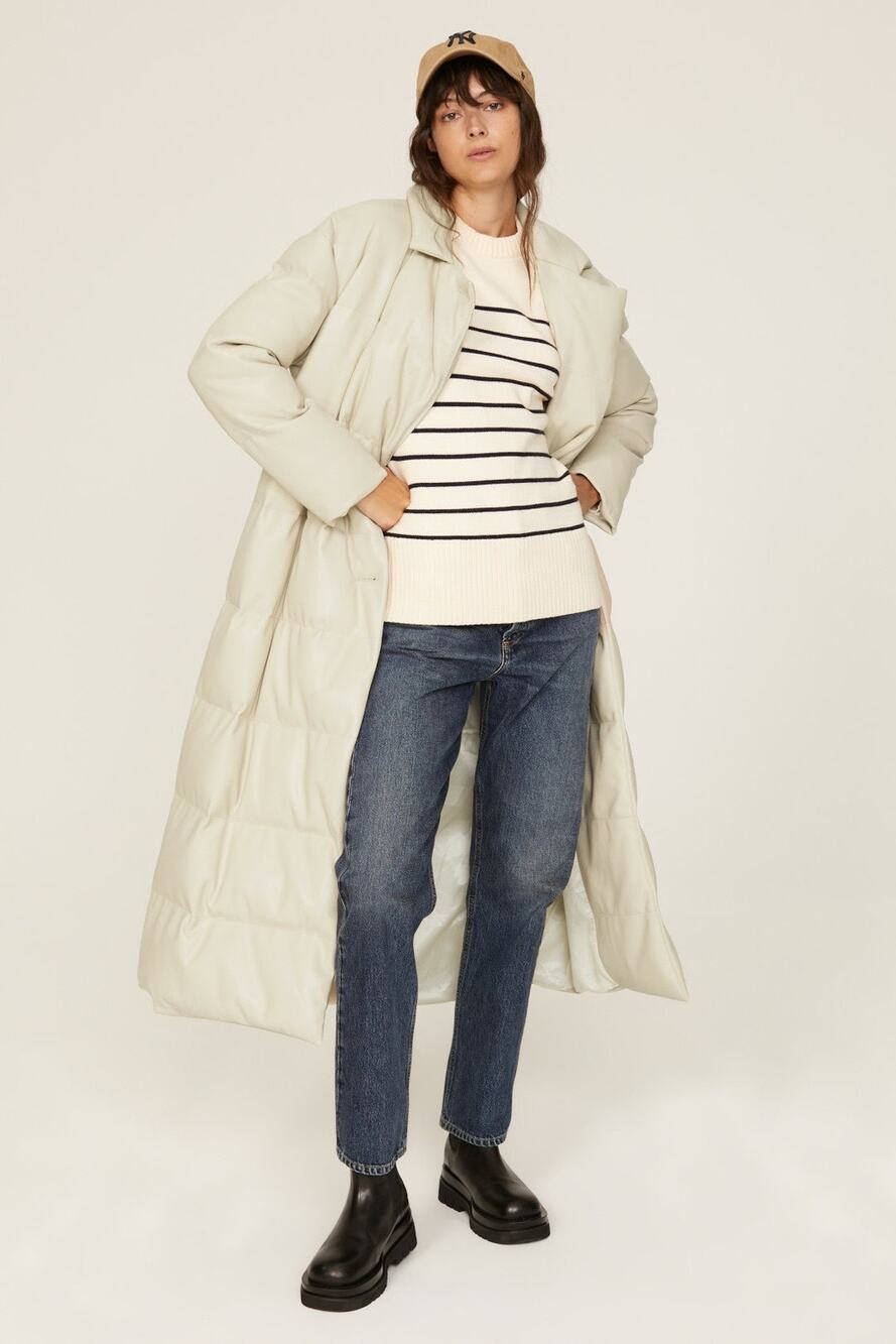 Something Navy Cream Faux Leather Oversized Trench Puffer Coat Size Small